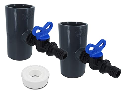 TS-TRADES 2er Set - Entleerungset BZW. Befüllungsset - PVC-U T-Stück Fitting DN50x1/2 inkl. PP Ablassventil/für z.b. Pool Haustechnik Schwimmbad etc. von TS-TRADES