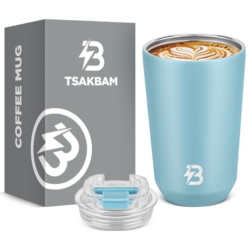 TSAKBAM Kaffeebecher to Go Thermo 360ml, Edelstahl Thermobecher Kaffee to Go Auslaufsicher, Thermotasse mit Deckel Doppelwandig Isoliert(Blau) von TSAKBAM