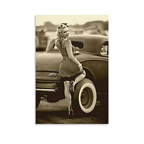 TSALF Bild Auf Leinwand Kein Rahmen Rockabilly Mädchen und Carssts dekorative Leinwand Wandkunst Wohnzimmer Poster Schlafzimmer 50x70cm von TSALF