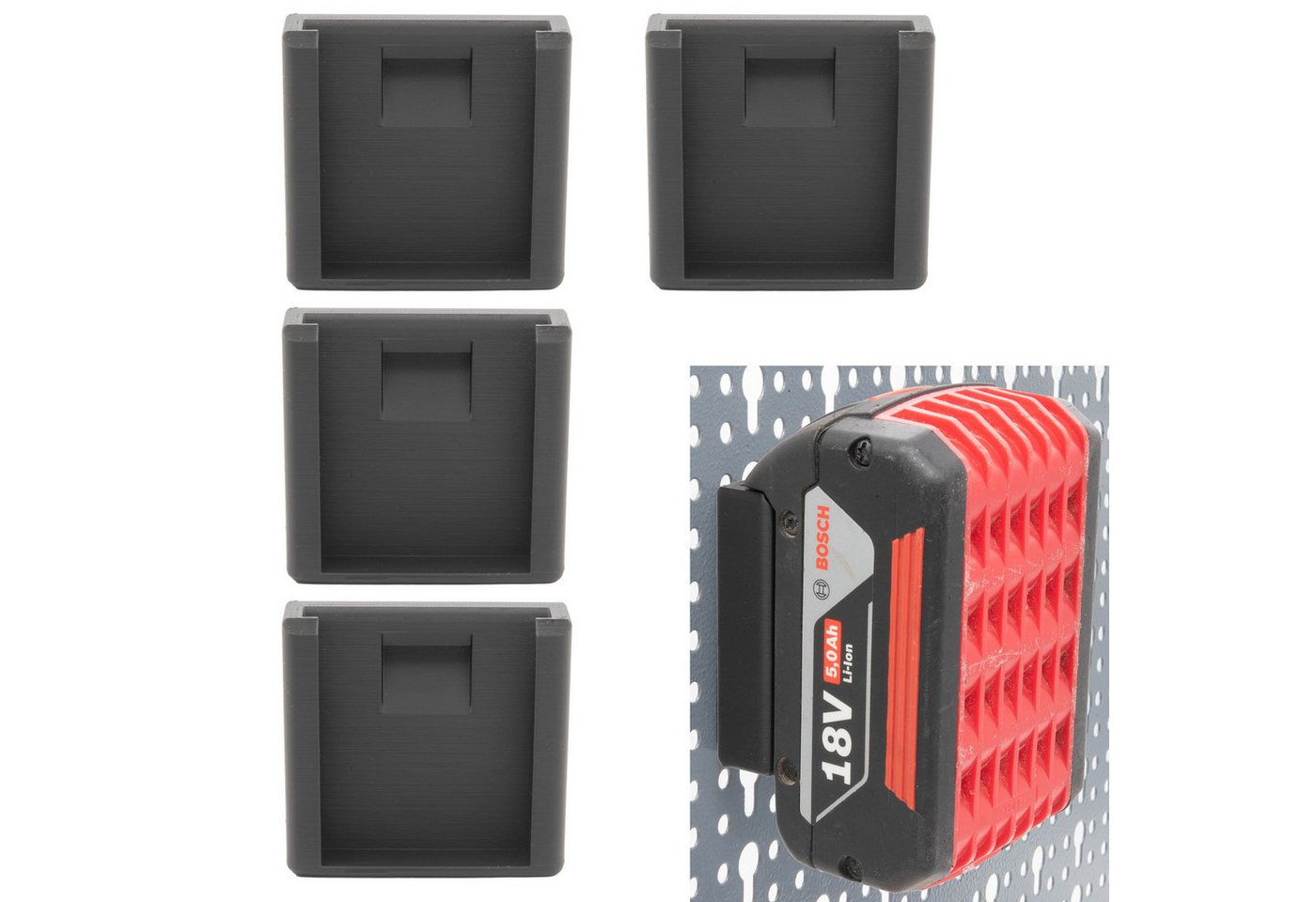 TSB Werk Werkzeughalter Akku Halter für Bosch 18V für Küpper Lochwand, 4-tlg., Halterung, Akku, Wandhalter, Bosch von TSB Werk