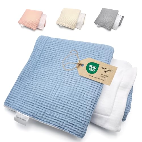 TSCHAMLER® Babydecke 80x100 cm – warme Kuscheldecke aus Fleece & Waffelpique, Oeko-TEX® geprüft, in exklusiver Geschenkverpackung – Blau von TSCHAMLER