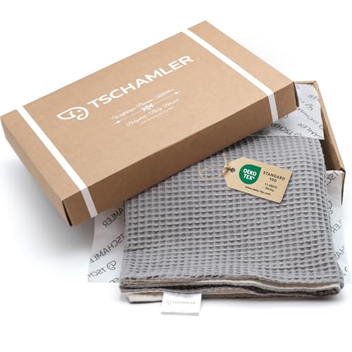 TSCHAMLER® Babydecke 80x100 cm – luftig & weich aus Musselin und Waffelpique, Oeko-TEX® geprüft, leichte Musselindecke mit Geschenkverpackung – Grau von TSCHAMLER