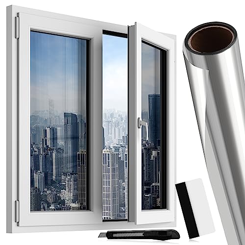 TSEAIAND Fensterfolie Spiegelfolie Sonnenschutzfolie Fenster - Fenster Folie Innen Glasfolie Sonnenschutz UV Statische Haftend Wärmeschutzfolie für Büro - 60 x 220 cm von TSEAIAND