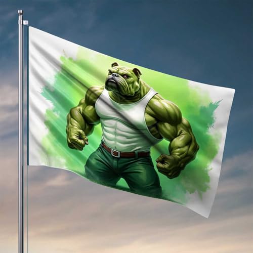 College Room Flags Green Muscle Bulldog: The Ultimate Power Flag Vintage Bar Decor Bootsflagge (152 x 244 cm) von TSGB