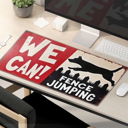 TSGB Mauspad mit lustigem Aufdruck "Jumping Over The Fence: A Dog's Adventure", Schreibtischunterlagen, großes Mauspad von TSGB