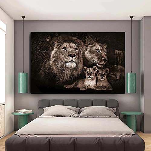 TSHAOSHUNHT Leinwandbild, Wandkunst, Tierbild, Baby-Löwenfamilie, Poster und Drucke für Wohnzimmer, Schlafzimmer, Heimdekoration, 70 x 120 cm x 1 (27,5 x 47,2 Zoll), rahmenlos von TSHAOSHUNHT