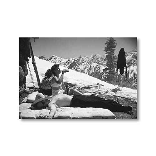 TSHAOSHUNHT Mann und Frau Gemälde Leinwand Wandkunst Schwarz Weiß Vintage Ski Foto Winter Skifahren Poster Home Wall Decor 70x100cmx1pcs rahmenlos von TSHAOSHUNHT