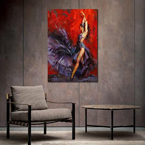Portrait Malerei Flamenco Tänzerin Rot Lila Spanische Frau Kunst Leinwand Moderne Kunstwerke für Büro Wanddekor 60x80cmx1pcs rahmenlos von TSHAOSHUNHT