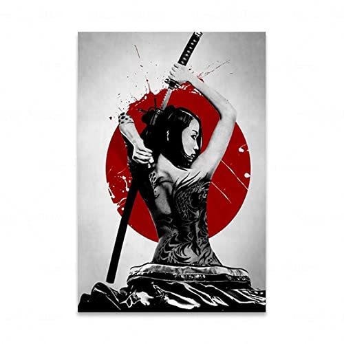 TSHAOSHUNHT Japanisches Samurai-Mädchen, Kunstdruck auf Leinwand, Gemälde, Bushido, Poster, Wanddekoration für Wohnzimmer, Moderne Kunstwerke, 70 x 100 cm x 1 Stück, Rahmenlos von TSHAOSHUNHT