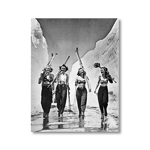 TSHAOSHUNHT Kunstdruck auf Leinwand, Vintage-Ski-Foto, Straßenlücke, Mädchen, Gemälde, Wintersport, Skifahren, Poster, Heimwanddekoration, 40 x 60 cm x 1 Stück, Rahmenlos von TSHAOSHUNHT