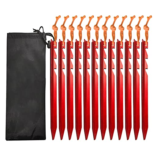 TSHAOUN 12PCS Camping Heringe, Heavy Duty Aluminium Legierung Zelt-Heringe, 18cm Ultraleicht Heringe Sandheringe Zelthaken, Zeltnägel Stakes Mit Reflektierende Seil FÜR Camping Strand Erdnägel von TSHAOUN