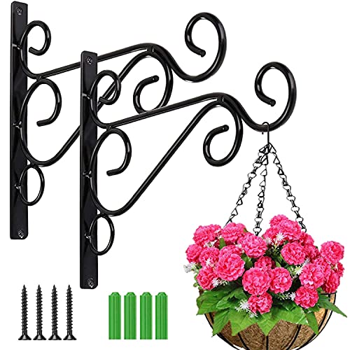 TSHAOUN 2 Stück Wandbehang Blumenampelhalter, Pflanzenhalterung Wandhalter Haken 25cm, Blumenampel Halterung Aufhängen von Pflanzer für Garten Wandleuchter Laterne Vogelhäuschen Windspiele (Schwarz) von TSHAOUN