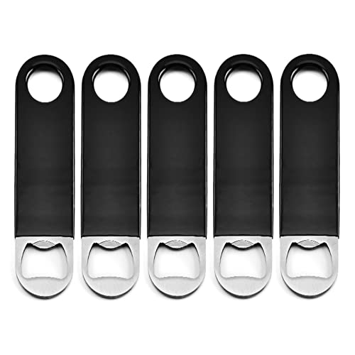 TSHAOUN 5 Packungen Flaschenöffner Bierflaschenöffner, Edelstahl-Barklinge, schwarzer beschichteter Griff, 12 cm x 3 cm (schwarz) von TSHAOUN