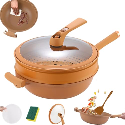 12,6 Zoll Neuer Antihaftbeschichteter Ton-Wok Mit Dampfkorb, Antihaftbeschichteter Mikro-Drucktopf, Mit Separatem Deckel, Kochen von TSHIGO