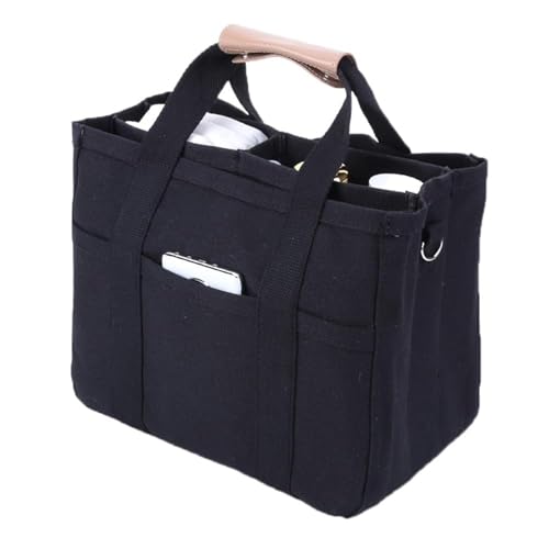 TSHIGO Damen-Einkaufstasche Aus Segeltuch Mit Mehreren Taschen, Robuste UmhäNgetasche Mit GroßEr KapazitäT, Mit FäChern, LäSsige, Praktische UmhäNgetasche (Color : Black) von TSHIGO
