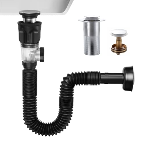 TSIBOMU Waschbecken-Ablauf-Set, flexible P-Falle ohne Überlauf, Pop-Up-Stopfen, erweiterbarer Badezimmer-Waschbeckenrohr-Ersatz, passend für 3,8 cm, 3,8 cm Löcher, Chrom TSIBOMU Waschbecken-Ablauf-Set, flexible P-Falle ohne Überlauf, Pop-Up-Stopfen, erweiterbarer Badezimmer-Waschbeckenrohr-Ersatz, passend für 3,8 cm, 3,8 cm Löcher, Chrom von TSIBOMU