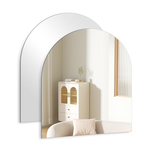 TSKDKIT 2 PCS HD Bogen Wandspiegel Selbstklebender Glasspiegel 30x30cm Dekorative Wandspiegel Rahmenlos Halbkreisförmig Spiegel Groß für Gäste WC, Badzimmer, Ankleidezimmer, Wohnzimmer, Schlafzimmer von TSKDKIT