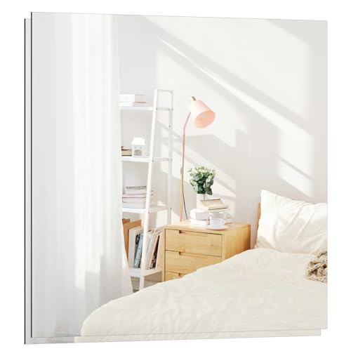 TSKDKIT 2 Stück HD Spiegel 50x50cm Glasspiegel Rahmenlos Rechteckig Wandspiegel Selbstklebender Dekorative Spiegel Badspiegel Groß Kristallspiegel für Gäste WC, Badzimmer, Ankleidezimmer, Wohnzimmer von TSKDKIT