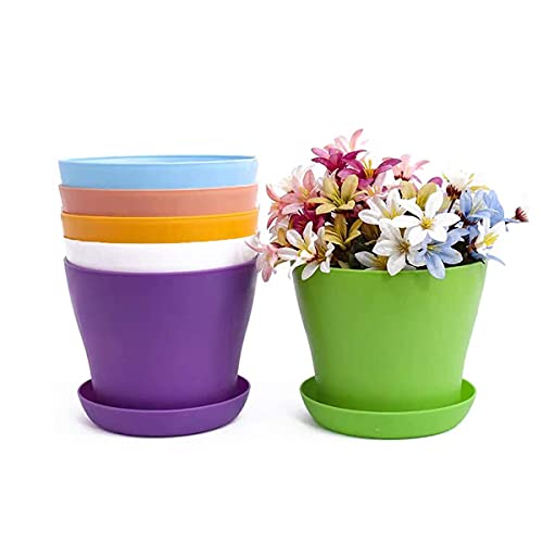 TSKDKIT 20cm Pflanztöpfe Groß Kunststoff mit Untersetzer Selbstbewässernde Blumentopf Weiß mit Untersetzer Plastik Anzuchttöpfe Verdicken töpfe Einpflanzen für Drinnen und Draußen(6 Stück) von TSKDKIT