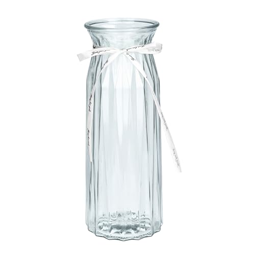TSKDKIT Blumenvase Klar Glasvase für Tischdeko 29x10cm Modern Schmale Vase mit Schleifenband Boho Transparente Dekorative Kristall Vasen für Pampasgras, Tulpen, Rosen, Home Wohnzimmer Büro Dekor(Grau) von TSKDKIT