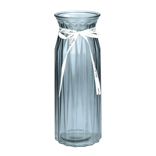 TSKDKIT Blumenvase Klar Glasvase für Tischdeko 29x10cm Modern Schmale Vase mit Schleifenband Boho Transparente Dekorative Kristall Vasen für Pampasgras, Tulpen, Rosen, Home Wohnzimmer Büro Dekor von TSKDKIT
