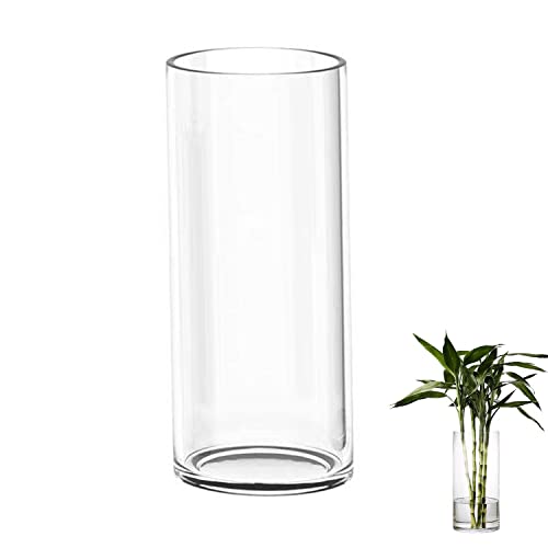 TSKDKIT Glas Blumenvase Modern Zylinder Vase, Handgemacht Kristall Vasen 35cm Hoch, Kerzenhalter Glas Blumenblume Pflanzenbehälter für Home Office Dekor, Glas Tischdeko, Geburtstagsgeschenk von TSKDKIT