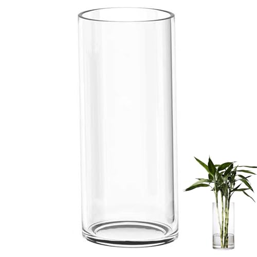 TSKDKIT Glas Blumenvase Modern Zylinder Vase, Handgemacht Kristall Vasen 40cm Hoch, Kerzenhalter Glas Blumenblume Pflanzenbehälter für Home Office Dekor, Glas Tischdeko, Geburtstagsgeschenk von TSKDKIT