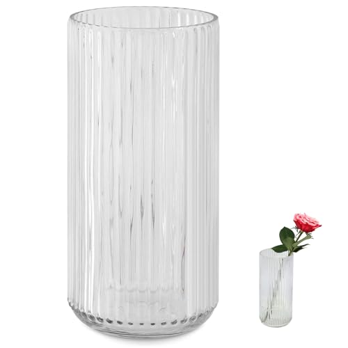 TSKDKIT Glas Blumenvase Modern Zylinder Vase, Handgemacht Kristall Vasen Transparent 25cm Hoch, Thickened Gestreifte Glasvase Boho für Home Office Dekor, Tischdeko, Geburtstagsgeschenk, Hochzeiten TSKDKIT Glas Blumenvase Modern Zylinder Vase, Handgemacht Kristall Vasen Transparent 25cm Hoch, Thickened Gestreifte Glasvase Boho für Home Office Dekor, Tischdeko, Geburtstagsgeschenk, Hochzeiten von TSKDKIT