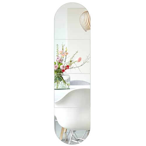 TSKDKIT 4 Stück HD Wandspiegel Selbstklebender, Glasspiegel 120x30cm Bogen Ganzkörperspiegel zum Kleben Dekorative Wandspiegel Groß für Gäste WC, Badzimmer, Ankleidezimmer, Wohnzimmer, Schlafzimmer von TSKDKIT