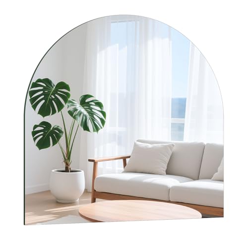TSKDKIT HD Bogen Wandspiegel Selbstklebender Glasspiegel 40x40cm Dekorative Wandspiegel Rahmenlos Halbkreisförmig Spiegel Groß für Gäste WC, Badzimmer, Ankleidezimmer, Wohnzimmer, Schlafzimmer von TSKDKIT