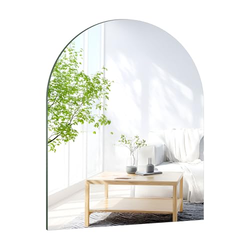 TSKDKIT HD Bogen Wandspiegel Selbstklebender Glasspiegel 50x40cm Dekorative Wandspiegel Rahmenlos Halbkreisförmig Spiegel Groß für Gäste WC, Badzimmer, Ankleidezimmer, Wohnzimmer, Schlafzimmer von TSKDKIT