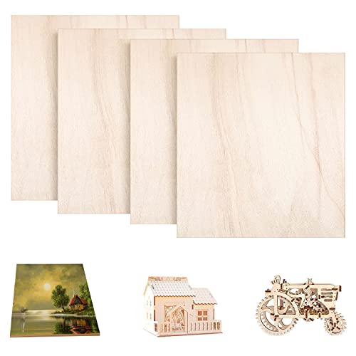 TSKDKIT Sperrholzplatte 3mm, 4 Stück dünne Holzplatten aus Balsaholz 30x30cm, Holzplatten zum Basteln Holz Platten für DIY Modell, Kunst und Handwerk, Gemälde, Laserschnitt von TSKDKIT