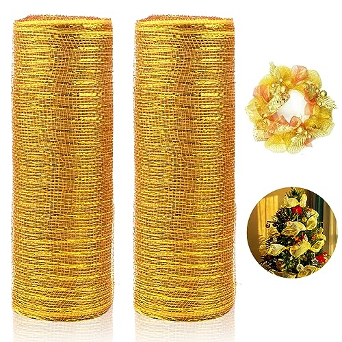 2 Rollen Weihnachtsband Deko Poly Mesh Rolle Xmas Ribbons Mesh Metallic Winter Folie Decomesh Rolle für DIY Kranz Making Swag Girlande Weihnachten Party Geschenke Box Deko (C) von TSLBW