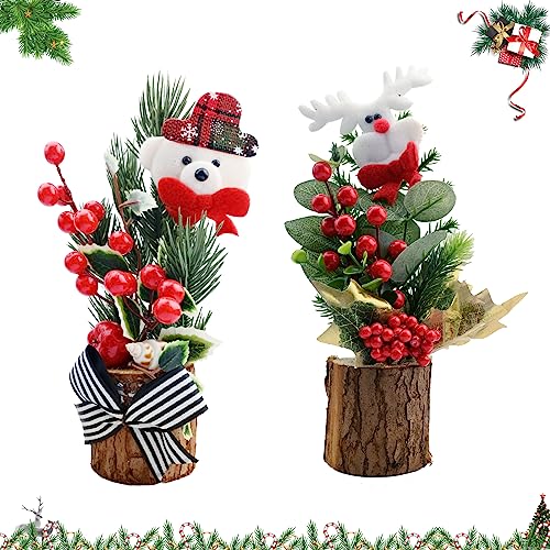 2 Stück Künstlicher Mini-Weihnachtsbaum, Kleiner verzierter Weihnachtsbaum, künstlicher Mini-Weihnachtsbaumschmuck für Feiertage, Schreibtisch-Dekorationen, Party-Favo (A2) von TSLBW