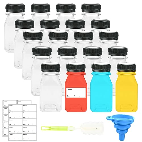 20 Stück Kunststoff-Saftflaschen, 120ml Leere Flaschen Kunststoff, Kunststoff-Saftflaschen mit Schwarzem Verschluss für Smoothie Saft Tee, Klare Trinken Bottle für Mini-Kühlschrank, Wasser, Milch von TSLBW