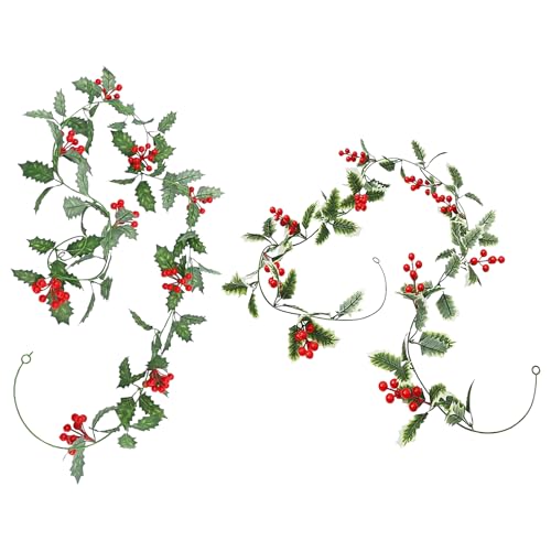 2M rote Beeren Weihnachtsgirlande 2 Stück, künstliche Stechpalme Beeren und Stechpalme Blätter Girlande Weihnachtsdekoration Neujahr Dekoration für Indoor Outdoor Kamin Treppe Tür 2M rote Beeren Weihnachtsgirlande 2 Stück, künstliche Stechpalme Beeren und Stechpalme Blätter Girlande Weihnachtsdekoration Neujahr Dekoration für Indoor Outdoor Kamin Treppe Tür von TSLBW