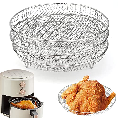 3 Stück Air Fryer Racks, Edelstahl Air Fryer Korb Tray 3 Schicht Stapelbar Dehydrator Racks für Air Fryer Ofen Backen Braten (Rund) von TSLBW