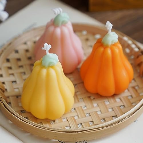 3 Stück Halloween Kürbis Kerze Aromatherapie Kerzen echte flammende handgemachte Wachskerzen, Thanksgiving Herbst Dekorationen Schlafzimmer Tischdekoration (Hoher Kürbis) von TSLBW