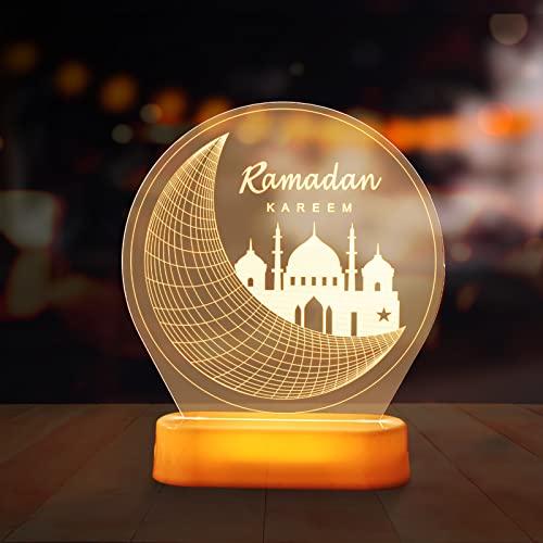 3D Eid Mubarak Nachtlicht, Ramadan Dekoration LED Lamp, Eid Mubarak Islamischer Muslimischer Dekor, Tischdekoration Mondlampe für Eid Mubarak Dekoration, Acryl für Eid Mubarak Party Deko Präsent von TSLBW