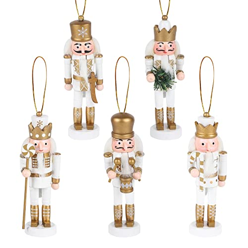 5 Stück Nussknacker Ornamente Nussknacker Weihnachtsschmuck Nussknackerfiguren Holz Nussknacker Hängende Dekorationen für Weihnachtsbaumdekoration Soldat Figur für Regale und Tische von TSLBW