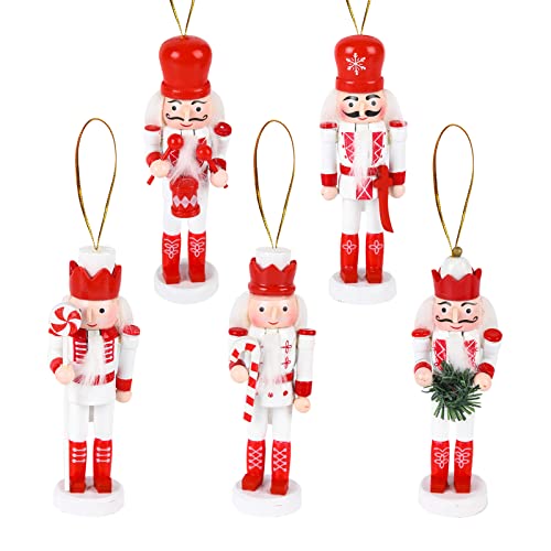 5 Stück Nussknacker Ornamente Nussknacker Weihnachtsschmuck Nussknackerfiguren Holz Nussknacker Hängende Dekorationen für Weihnachtsbaumdekoration Soldat Figur für Regale und Tische von TSLBW
