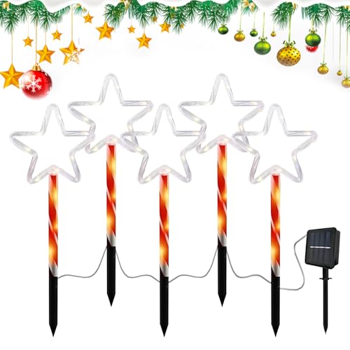 5 Stück Weihnachten Pathway Lichter, Solar Garten Lichter Weihnachtsbaum Schneeflocken Sterne Solar Lichter im Freien wasserdicht Rasen LED Lichter für Garten Festliche Weihnachtsdekoration (A) von TSLBW