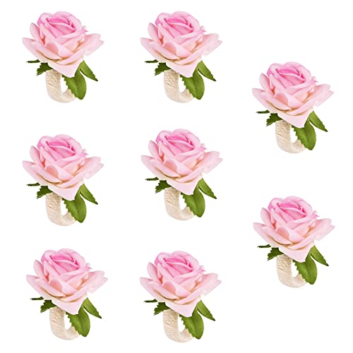 8 Stück Blume Serviettenringe Künstlich Rosa Rose Serviettenringe Leinenschnur Serviette Schnallen Bionische Blume Serviettenhalter Set Twine Serviettenschlaufe Dinner Hochzeit Esstischdekoration von TSLBW