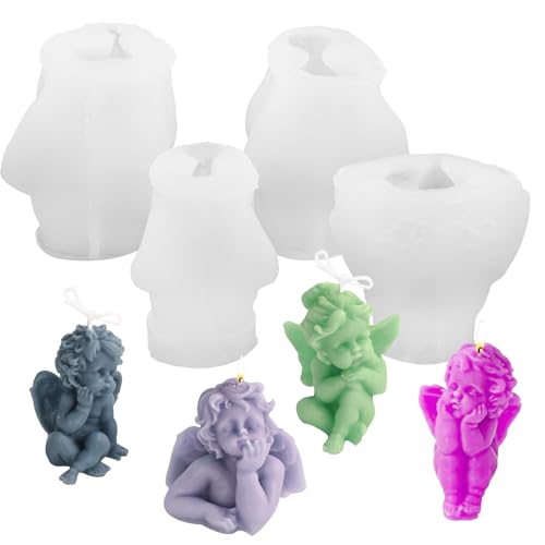 Engel Silikonform 4Pcs Kerzenform Silikon 3D Engel Silikon Kerzenform Engel Baby Silikon 3D Engel Candle Silikonform Engel Kerze Herstellung Formen DIY Duftkerzenform Werkzeuge Kerzen Gießen Form Set von TSLBW