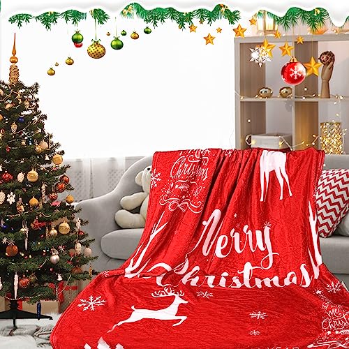 Frohe Weihnachten Decke Werfen Elch Weihnachtsbaum Schneeflocken Druck Sherpa Flanell Fleece Decke Weich Flauschig Warm Couch Werfen TV Decke für Weihnachten Urlaub Bett Sofa Stuhl 100 x 150 cm von TSLBW