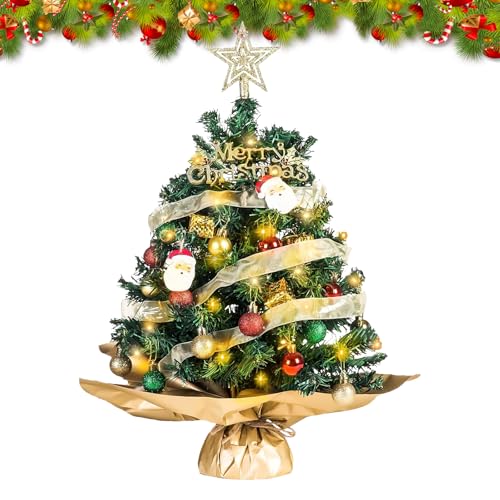 Mini Weihnachtsbaum mit LED-Lichterkette, Künstlicher Tisch-Weihnachtsbaum mit Baumspitze Stern und Weihnachtskugeln Ornamente, Kleiner Weihnachtsbaum für Home Office Bar Esstisch Dekorationen (B) von TSLBW