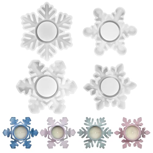 Schneeflocke Kerzenhalter Form 4 Stück Harz Formen Silikonform zu machen Teelicht Kerze Halter Epoxy Harz Formen für Weihnachten Kerze Home Decoration von TSLBW
