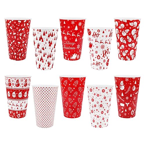 TSLBW 10 Stück Weihnachtsbecher aus Kunststoff, 360 ml, Weihnachtsfeierbecher-Set, wiederverwendbare Becher für Weihnachtsfeier für Weihnachten, Haushalte, Kinder, Weihnachtsfeiern (rot) von TSLBW