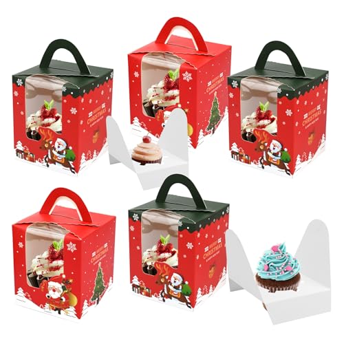 TSLBW 12 Stück Cupcake Box Weihnachten Kraftpapier Kuchenboxen mit PVC Fenster Weihnachten Plätzchen Cupcake Box mit großem Sichtfenster inkl für Kekse, Kuchen, Dessert, Muffin, Geschenk TSLBW 12 Stück Cupcake Box Weihnachten Kraftpapier Kuchenboxen mit PVC Fenster Weihnachten Plätzchen Cupcake Box mit großem Sichtfenster inkl für Kekse, Kuchen, Dessert, Muffin, Geschenk von TSLBW