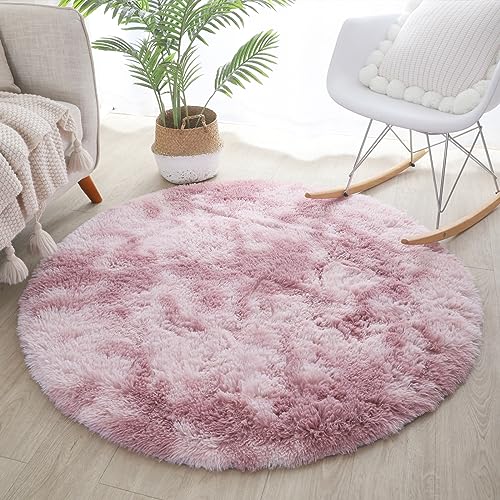 TSLBW 120 * 120 cm Shaggy-Teppiche, Runde Flauschige Regenbogen Teppiche für Mädchen Zimmer, Weicher Flauschiger Bodenteppich für Schlafzimmer für Kinder Baby Mädchen Schlafzimmer von TSLBW